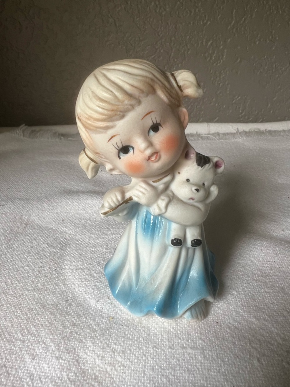 vintage bisque porcelain figurine from Japan, featuring a little girl